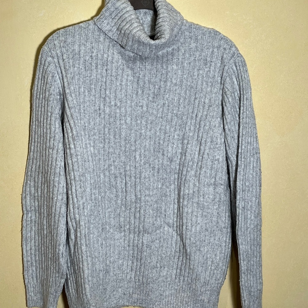 Gray Turtleneck Ribbed Sweater